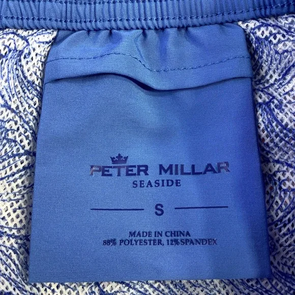Peter Millar Seaside Mens Blue Coral Abstract Swim Trunks Size Small NWT